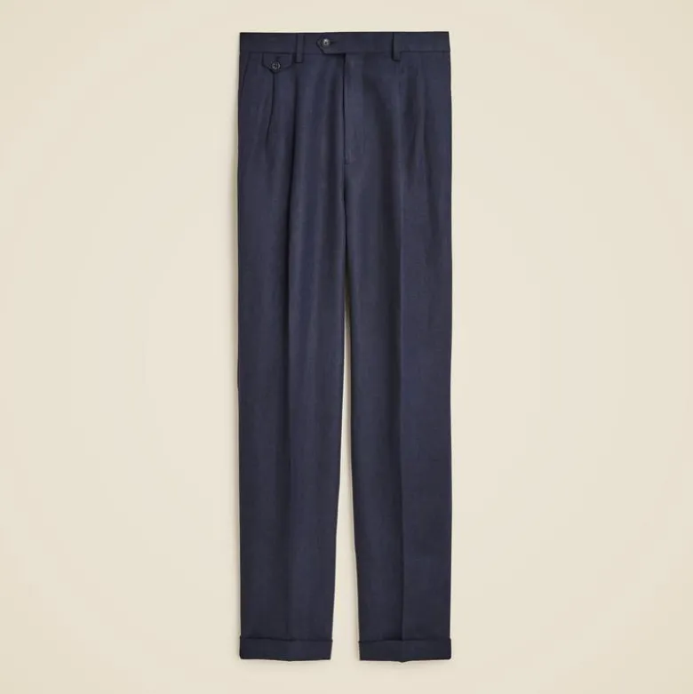 Relaxed-fit double-pleated trouser in linen herringbone