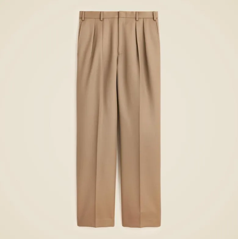 Relaxed-fit double-pleated trouser in Italian wool cavalry twill