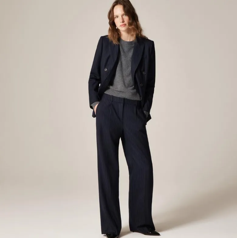 Relaxed-fit pleated pant in pinstriped wool blend