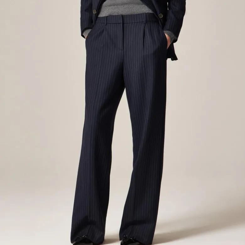 Relaxed-fit pleated pant in pinstriped wool blend