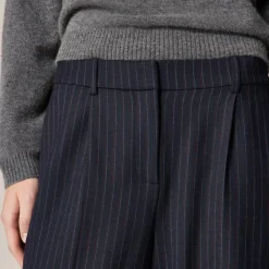 Relaxed-fit pleated pant in pinstriped wool blend