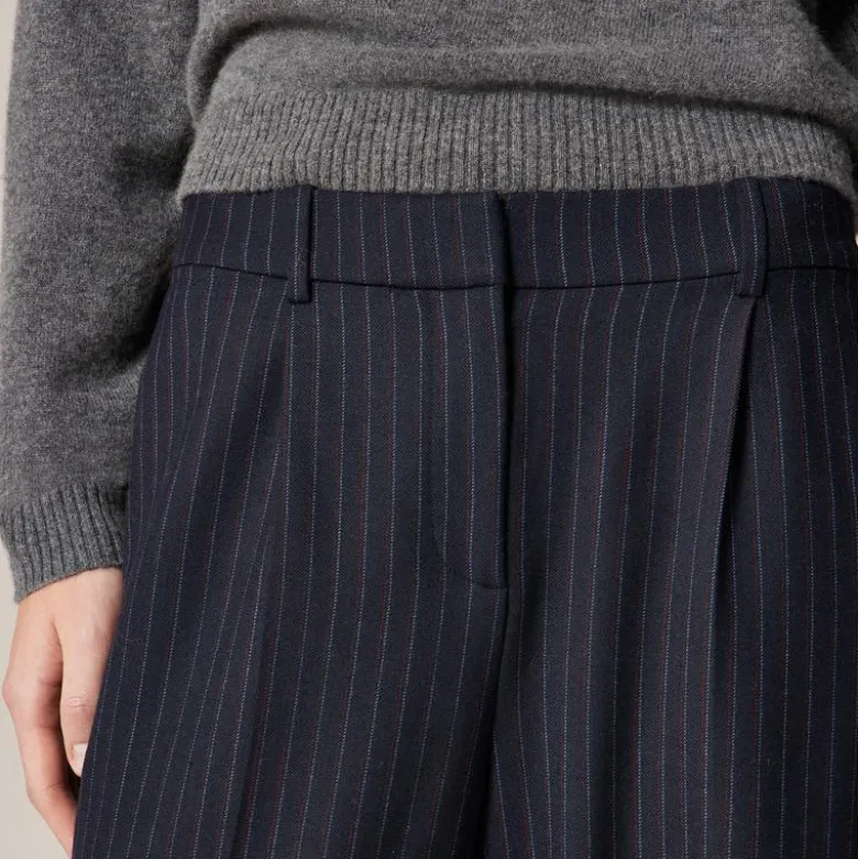 Relaxed-fit pleated pant in pinstriped wool blend