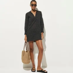 Relaxed-fit shirt-dress in cotton voile
