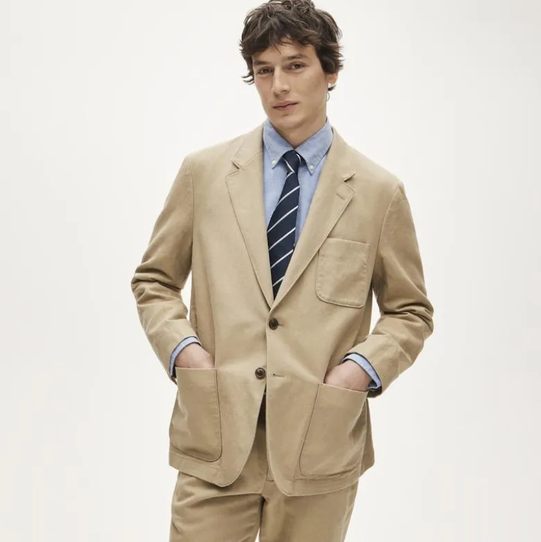 Relaxed-fit suit jacket in Italian cotton-linen twill blend
