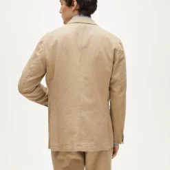 Relaxed-fit suit jacket in Italian cotton-linen twill blend