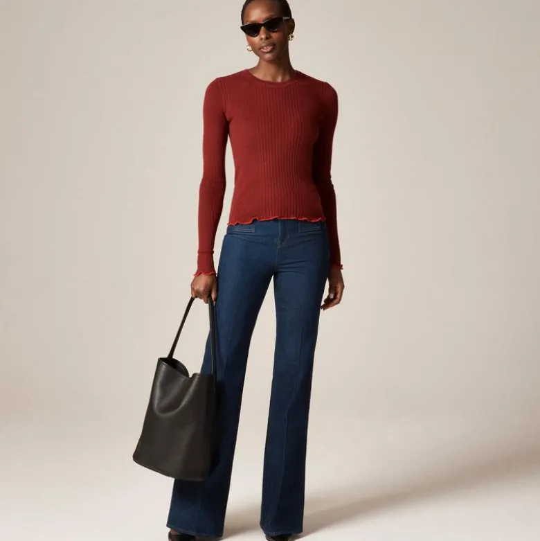 Ribbed featherweight cashmere long-sleeve sweater-tee