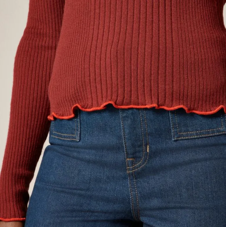 Ribbed featherweight cashmere long-sleeve sweater-tee