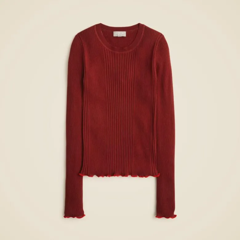 Ribbed featherweight cashmere long-sleeve sweater-tee