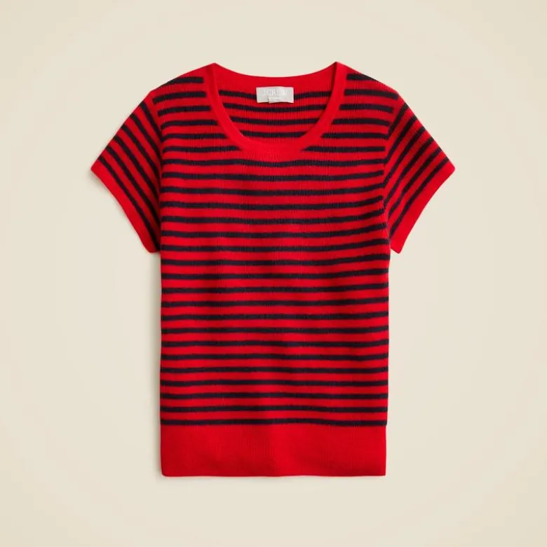 Ribbed featherweight cashmere T-shirt in stripe