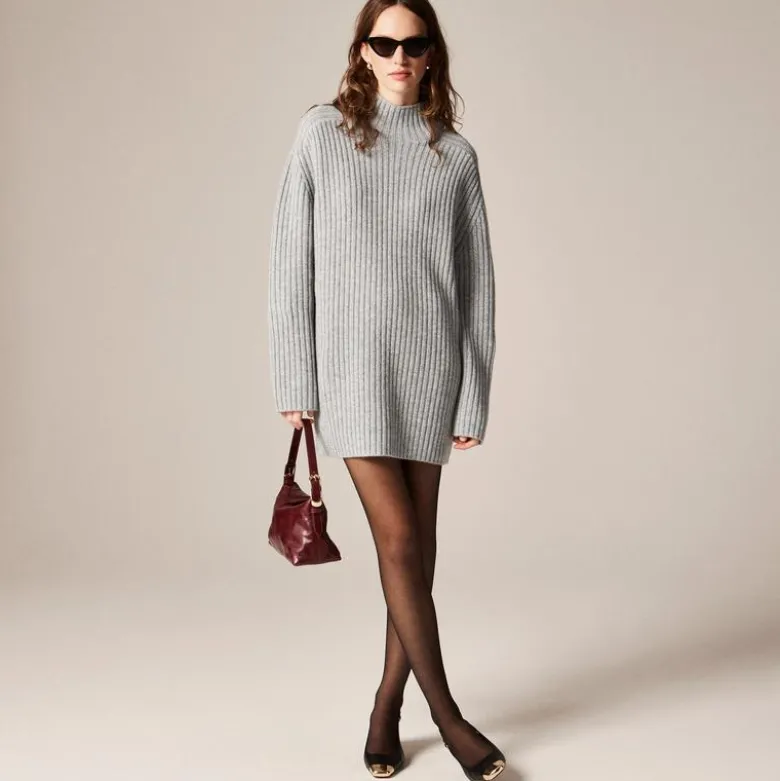 Ribbed turtleneck mini sweater-dress in vintage wool