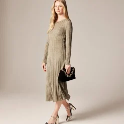 Rib-knit flare midi dress with Lurex® metallic threads