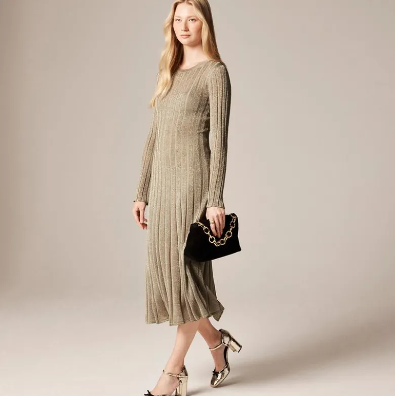 Rib-knit flare midi dress with Lurex® metallic threads