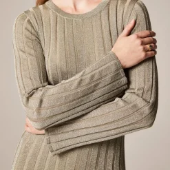 Rib-knit flare midi dress with Lurex® metallic threads