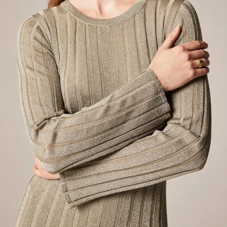Rib-knit flare midi dress with Lurex® metallic threads