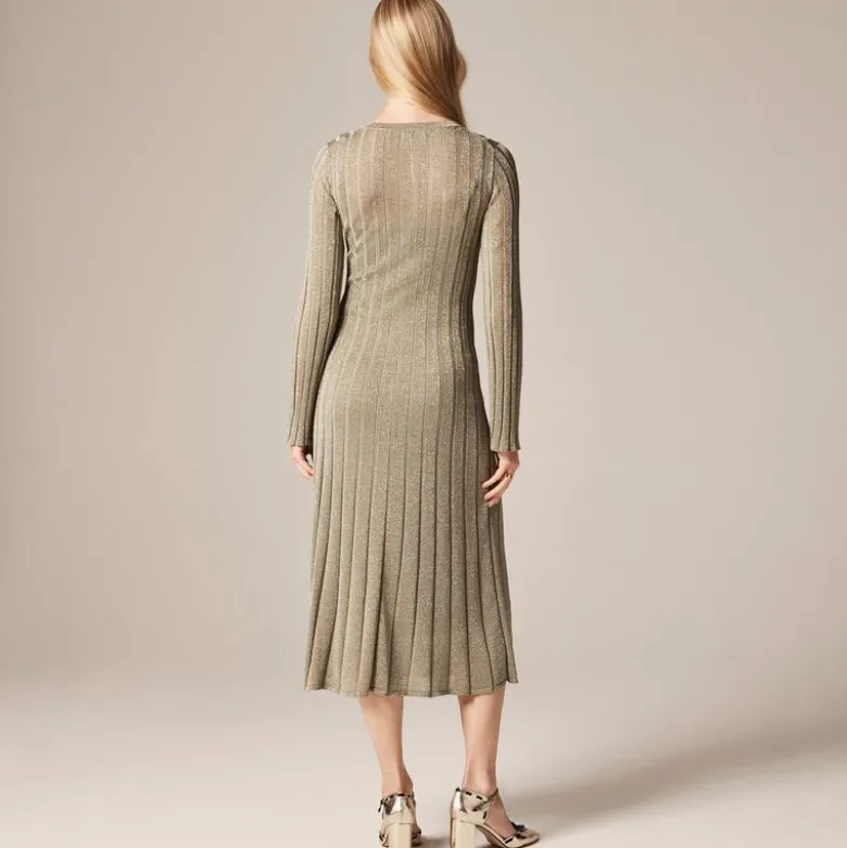 Rib-knit flare midi dress with Lurex® metallic threads