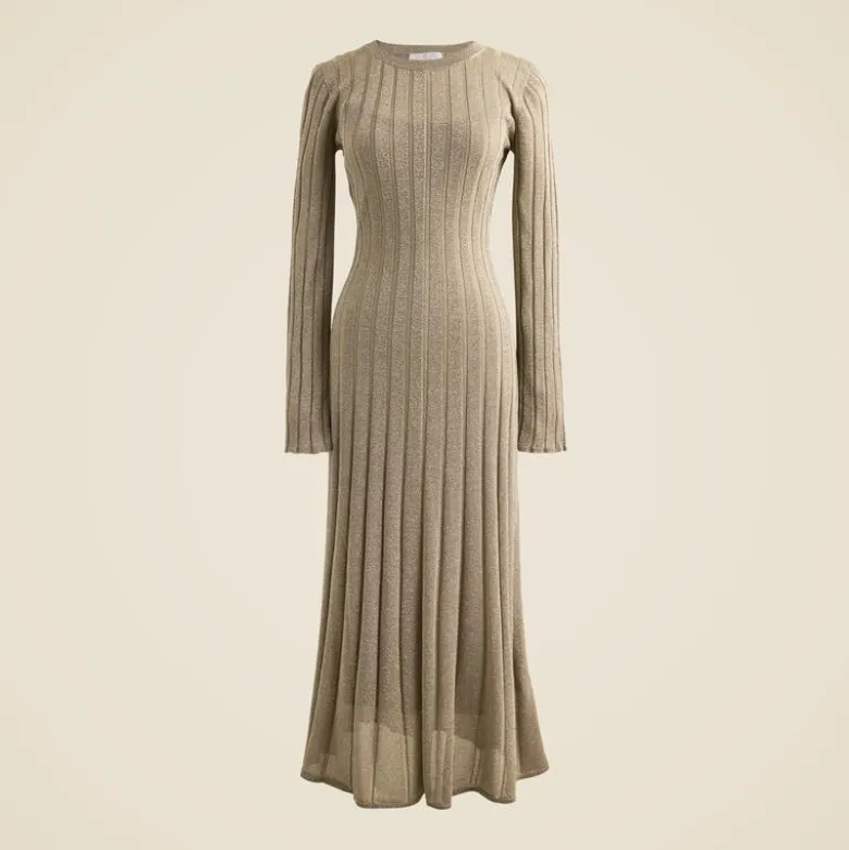 Rib-knit flare midi dress with Lurex® metallic threads