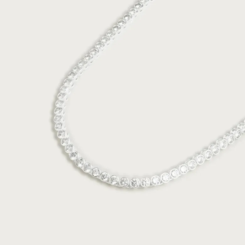 Round cubic zirconia bezel-set tennis necklace
