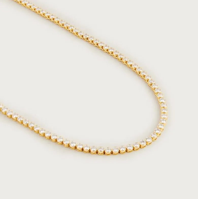 Round cubic zirconia bezel-set tennis necklace