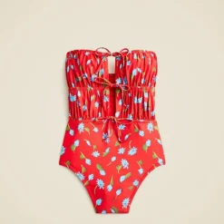 Ruched cutout one-piece in brushed daisy print