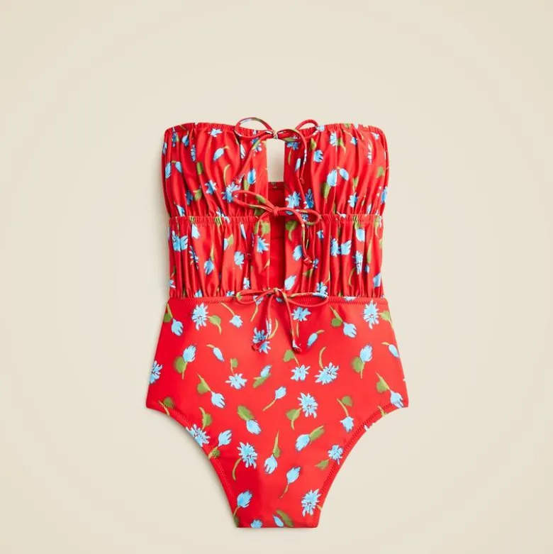 Ruched cutout one-piece in brushed daisy print