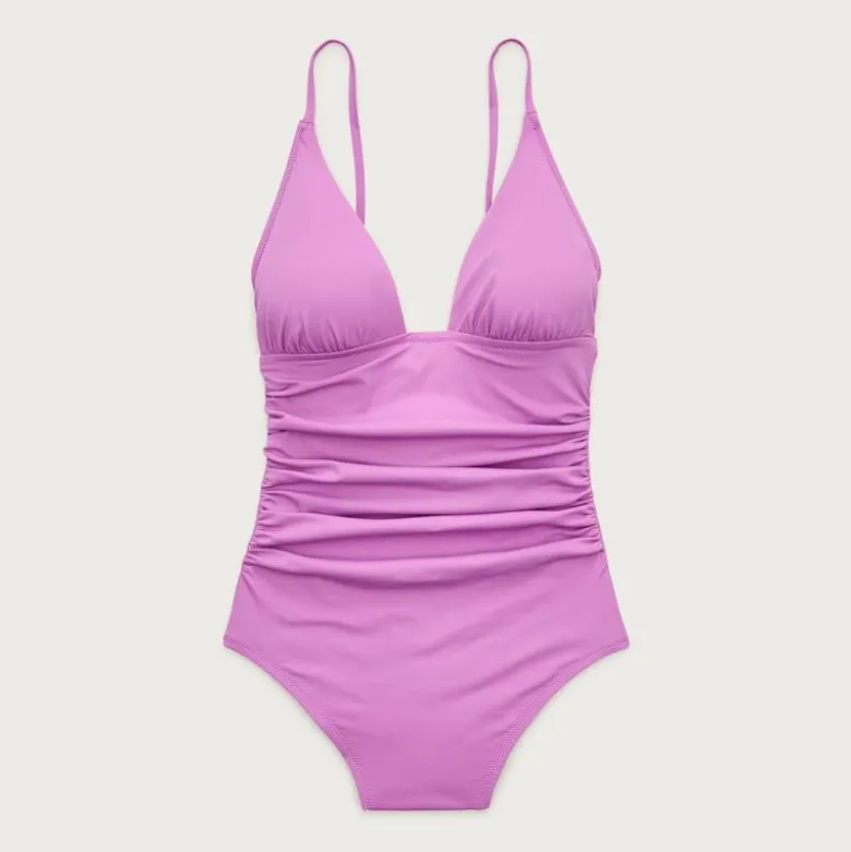 Ruched V-neck one-piece