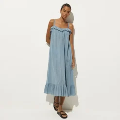 Ruffle maxi dress in cotton voile with Lurex® metallic threads