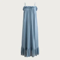 Ruffle maxi dress in cotton voile with Lurex® metallic threads