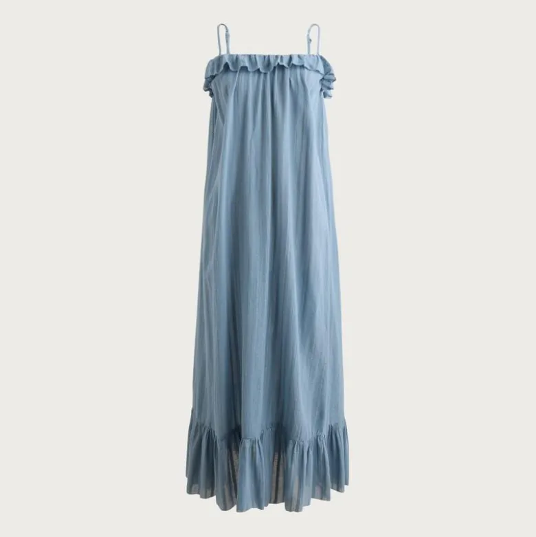 Ruffle maxi dress in cotton voile with Lurex® metallic threads