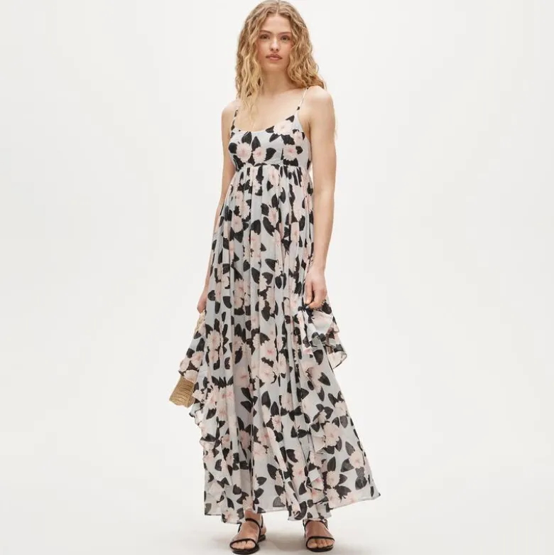 Ruffle maxi dress in peony print
