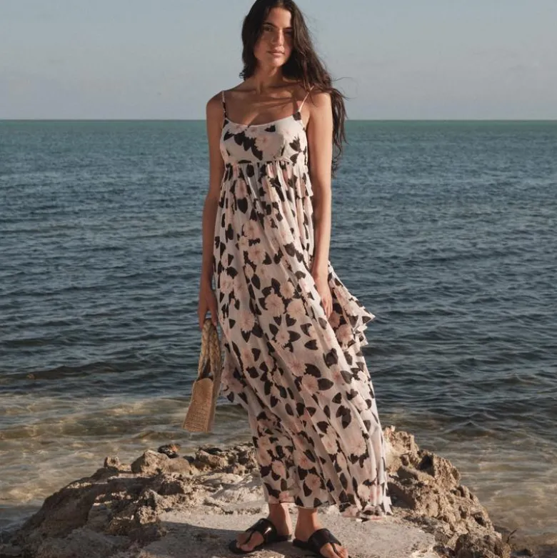 Ruffle maxi dress in peony print