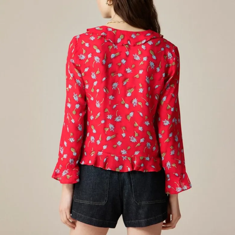 Ruffle tie-front top in chiffon