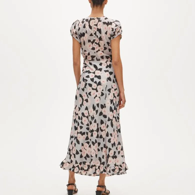 Ruffle-hem midi dress in poppy print