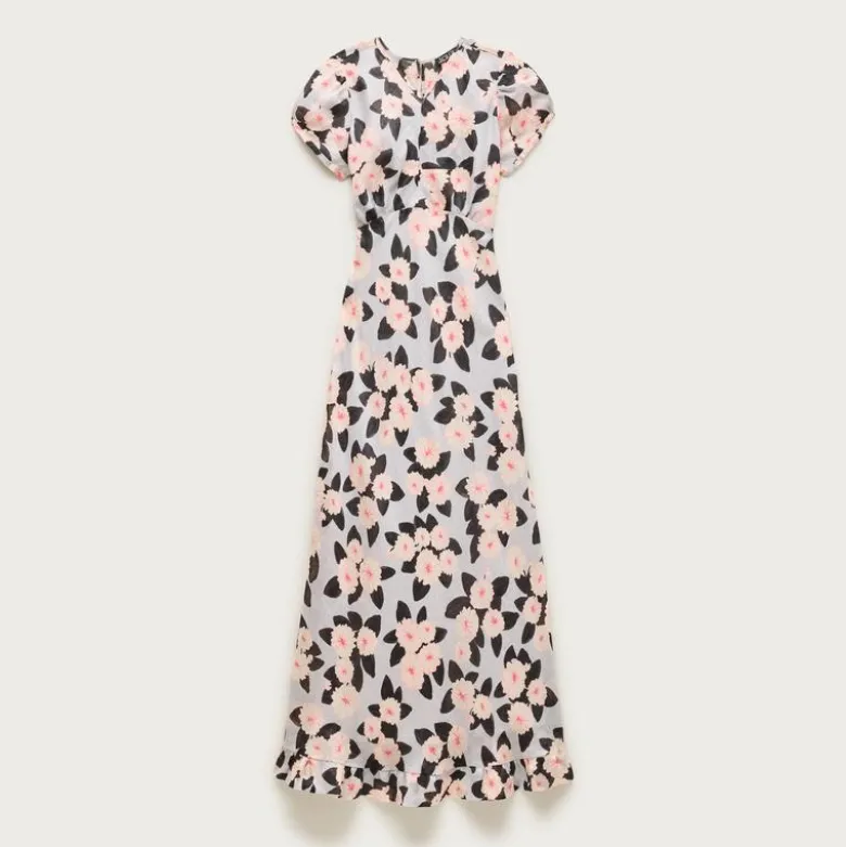 Ruffle-hem midi dress in poppy print