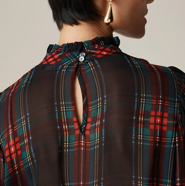 Ruffleneck top in Stewart tartan chiffon