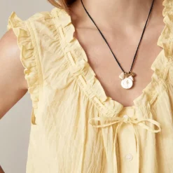 Ruffle-trim button-up top