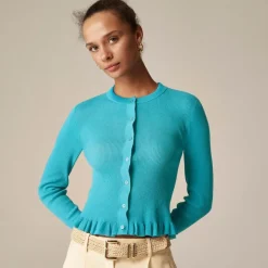 Ruffle-trim cotton gauze cardigan
