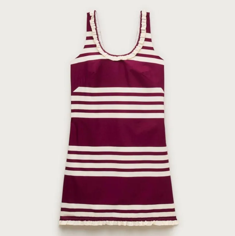 Ruffle-trim scoopneck mini dress in stripe