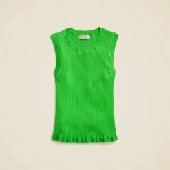 Ruffle-trim shell tank top in premium ultra-fine cotton