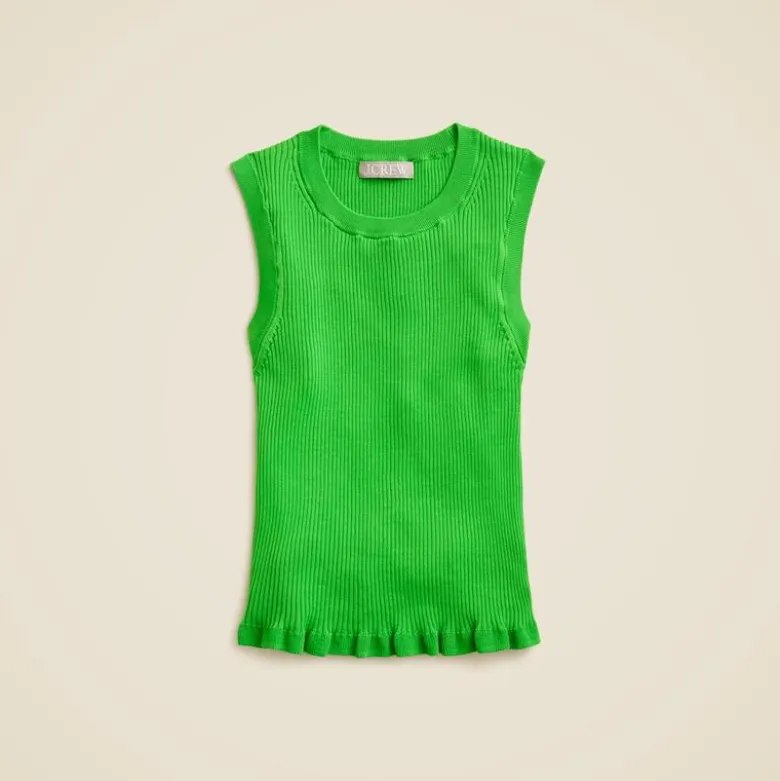 Ruffle-trim shell tank top in premium ultra-fine cotton