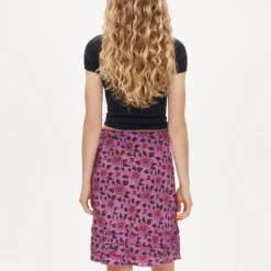 Ruffle-trim slip skirt in floral crepe de chine