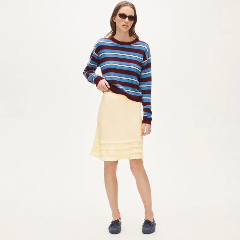 Ruffle-trim slip skirt in crepe de chine