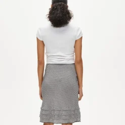 Ruffle-trim slip skirt in gingham crepe de chine