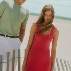 Ruffle-trim sweater-dress in premium ultra-fine cotton