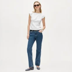 Ruffle-trim top in Gramercy linen blend