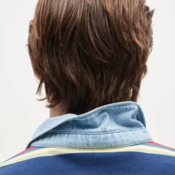 Rugby shirt in stripe with denim collar