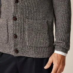 Rugged merino wool-blend cardigan sweater