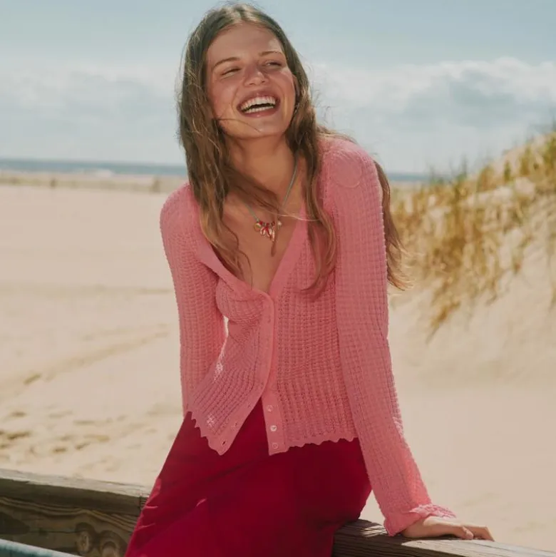 Scallop-trim cardigan top
