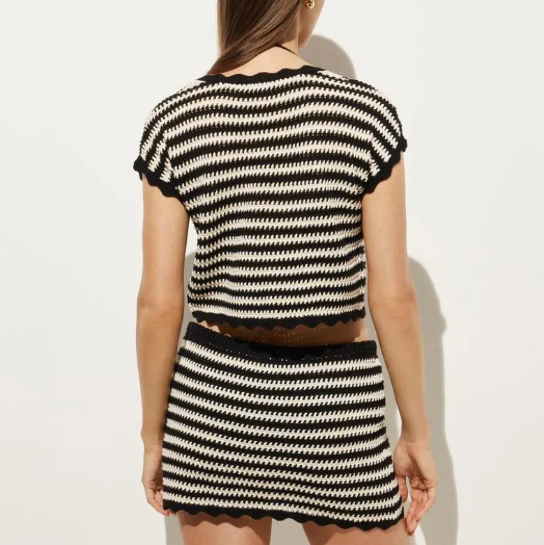 Scallop-trim crochet skirt in stripe