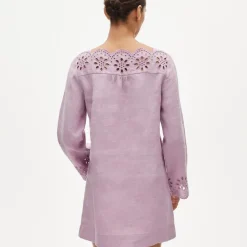 Scallop-trim eyelet popover dress