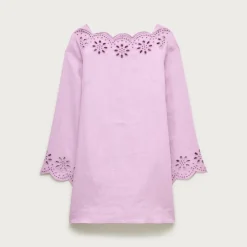 Scallop-trim eyelet popover dress